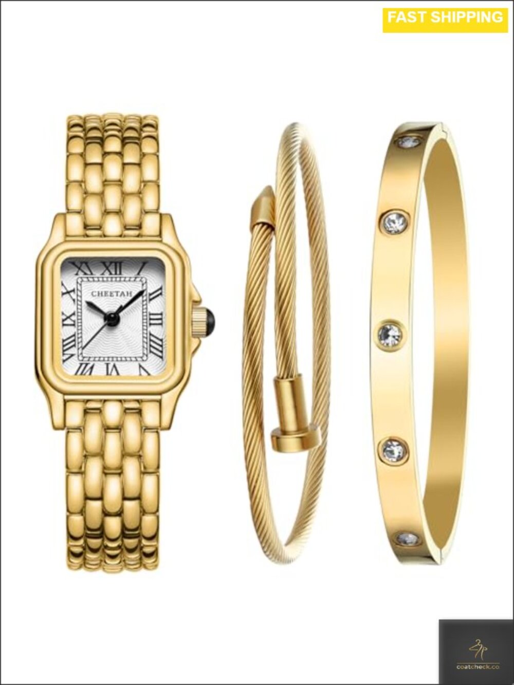 Gold-Tone Bangle Watch and Bracelet Set Adjustable Water Resistant